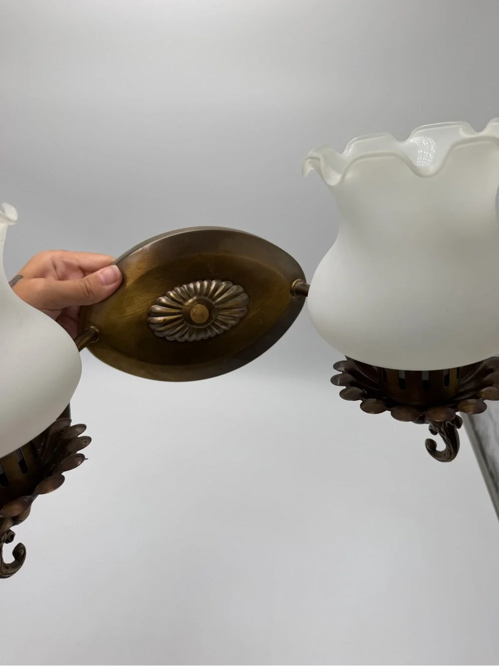Vintage Lavery & Co. 2 Light Wall Sconce Frosted Tulip Glass Brass Fixture